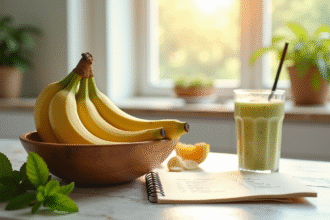 Cuisine lumineuse avec bananes mûres et smoothie à la banane