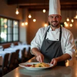 Chef italien en cuisine authentique dans un restaurant
