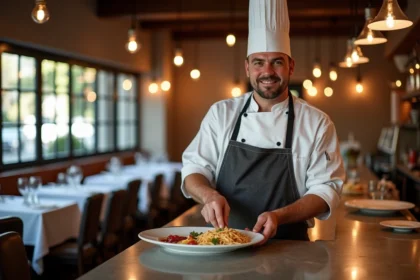 Chef italien en cuisine authentique dans un restaurant
