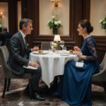 Couple français chic dans un restaurant élégant