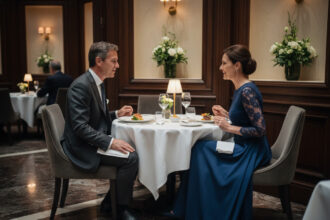 Couple français chic dans un restaurant élégant