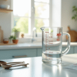 Plan d'une cuisine moderne avec verre doseur 500 ml et tableau de conversion