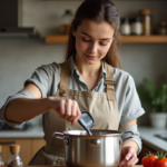 Femme en cuisine avec un thermometre digital