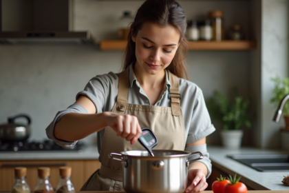 Femme en cuisine avec un thermometre digital