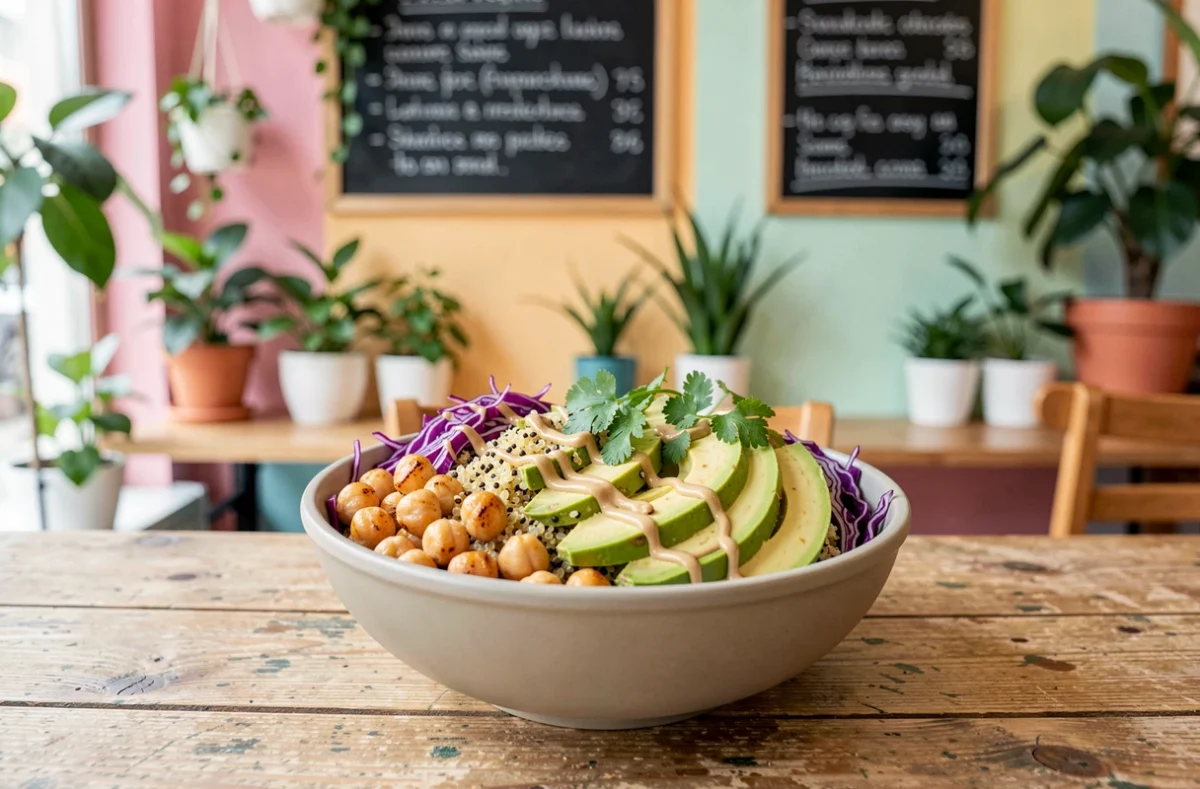 Bowl végétalien coloré et appétissant au restaurant Délices Veggies à Metz