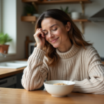 Femme en petit déjeuner matin dans la cuisine chaleureuse