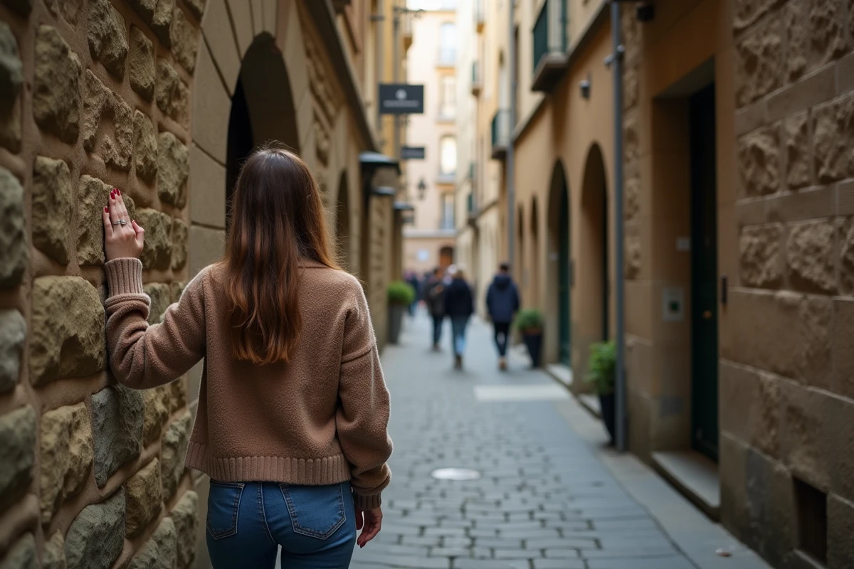 Jeune femme explorant un traboule ancien à Lyon