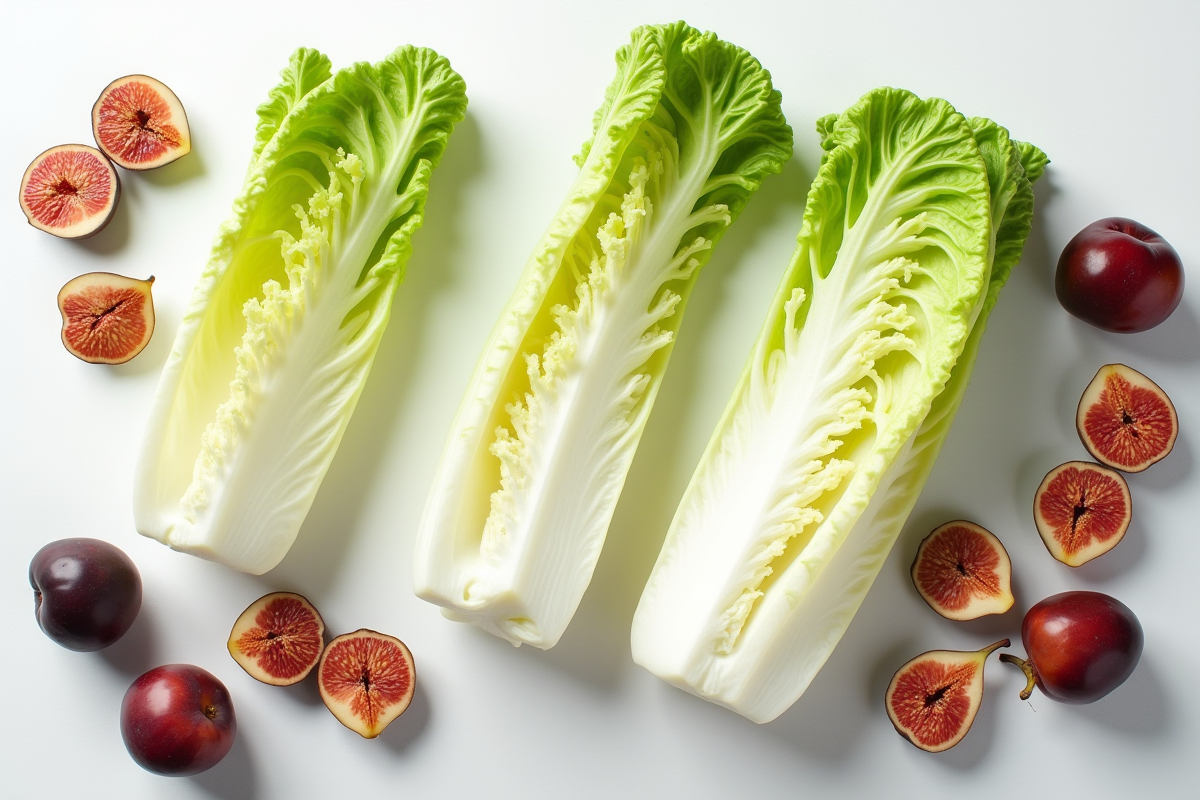 Fraises de laitue iceberg et figues en gros plan sur planche