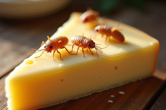 Gros plan sur un fromage corse avec des asticots visibles à la surface