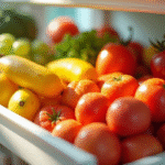 Variété de fruits et légumes frais dans un tiroir de réfrigérateur