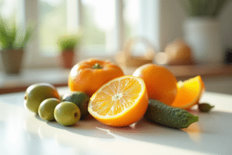 Fruits en forme d Oshaped sur une table lumineuse