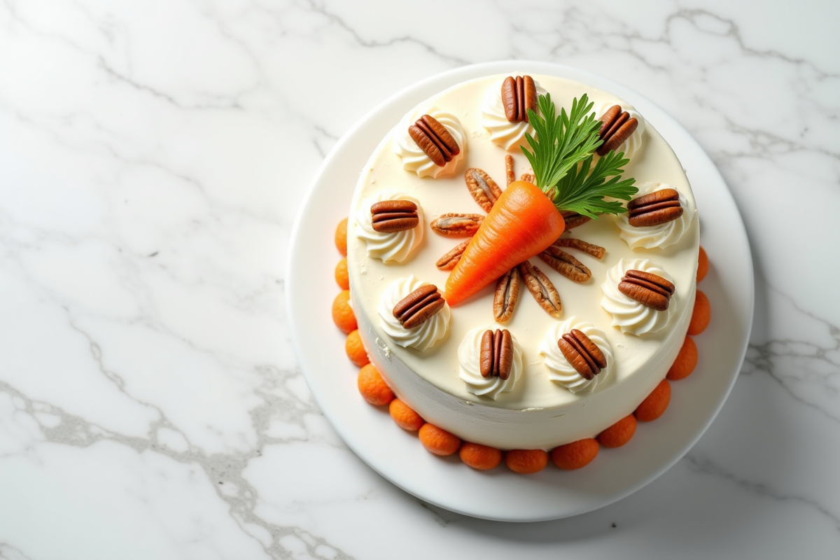 Gâteau carotte moderne avec glaçage et noix de pécan