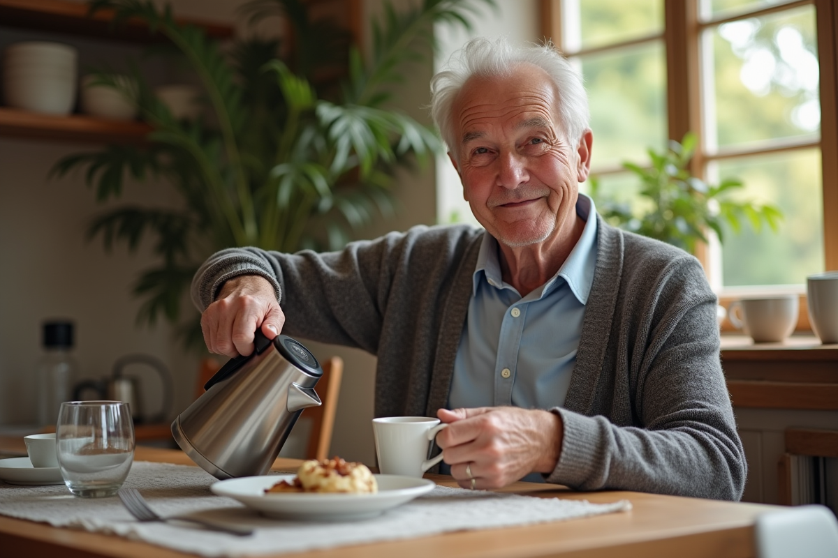 Homme âgé verse de l