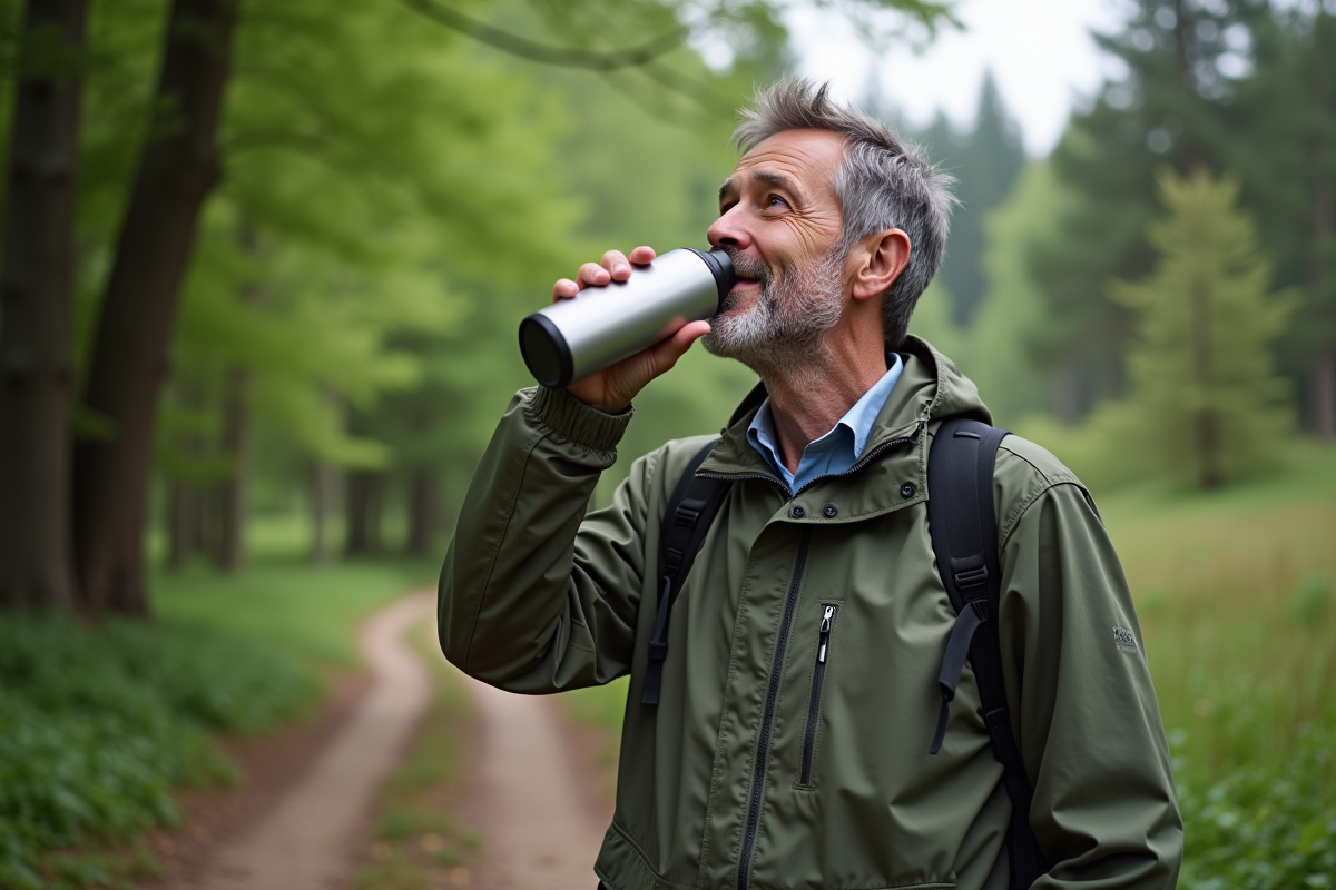 Homme en plein air buvant de l