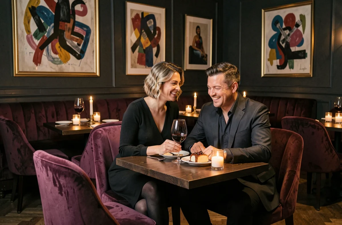 Ambiance intime et raffinée du restaurant L'Hédoniste à Metz avec clients en soirée