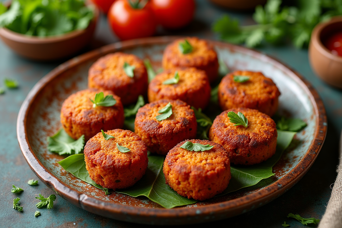 Mini gâteaux au chorizo sur assiette en céramique colorée