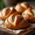 Pain aux raisins frais sur une table en bois rustique