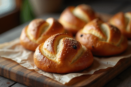 Pain aux raisins frais sur une table en bois rustique