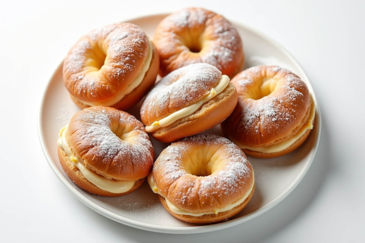 Plusieurs ParisBrest sur assiette blanche en studio