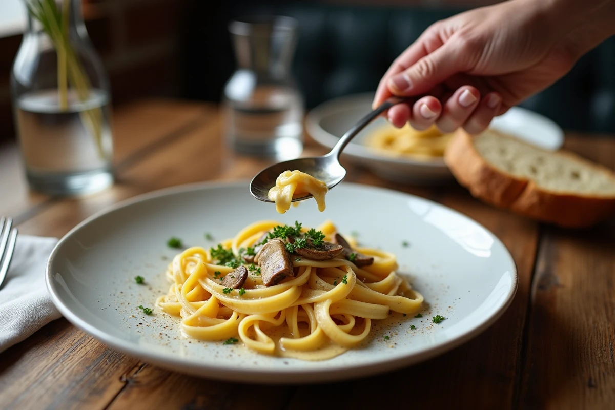 Assiette de tagliatelles sauce aux porcini