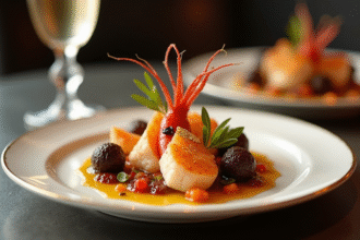Plat gourmet avec or caviar et homard élégant