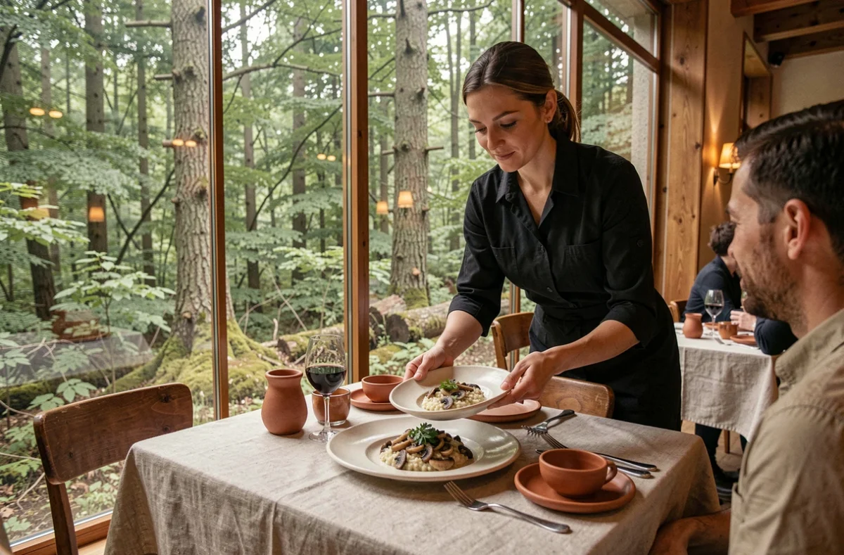 Salle de restaurant La Forêt à Amnéville avec vue sur les bois et service en salle
