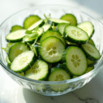 Salade de concombre fraîche dans un bol sur marbre