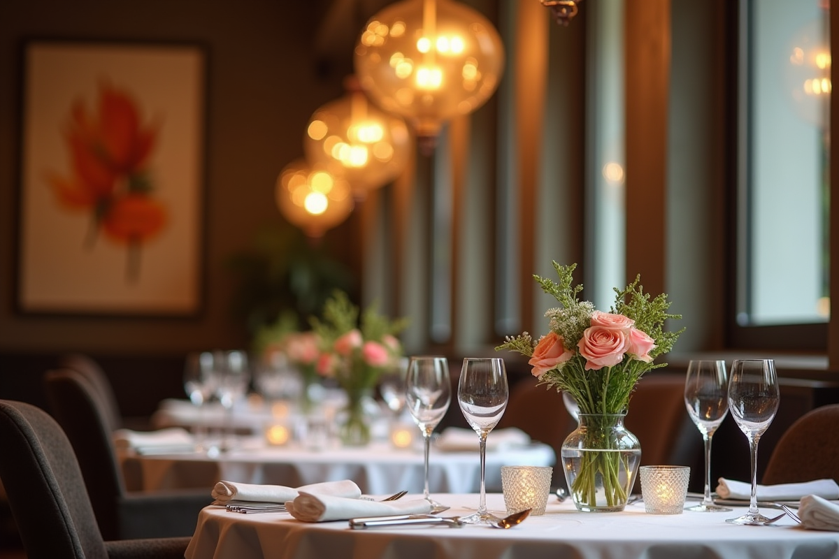 Salle de restaurant français haut de gamme avec décoration raffinée
