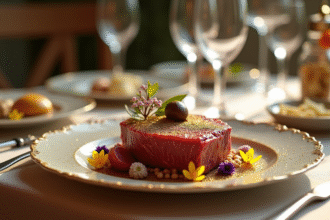 Table de luxe avec wagyu doré et truffes