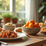 Table moderne avec safou frais et plats créatifs safou